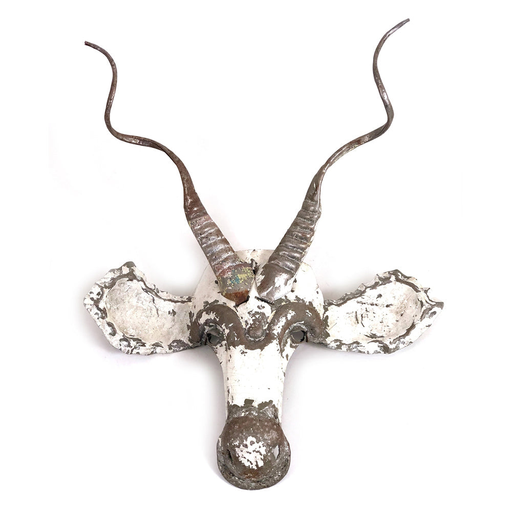 Kudu Recycled Tin Wall Sculpture; Handcrafted African Animal Mask Decor
