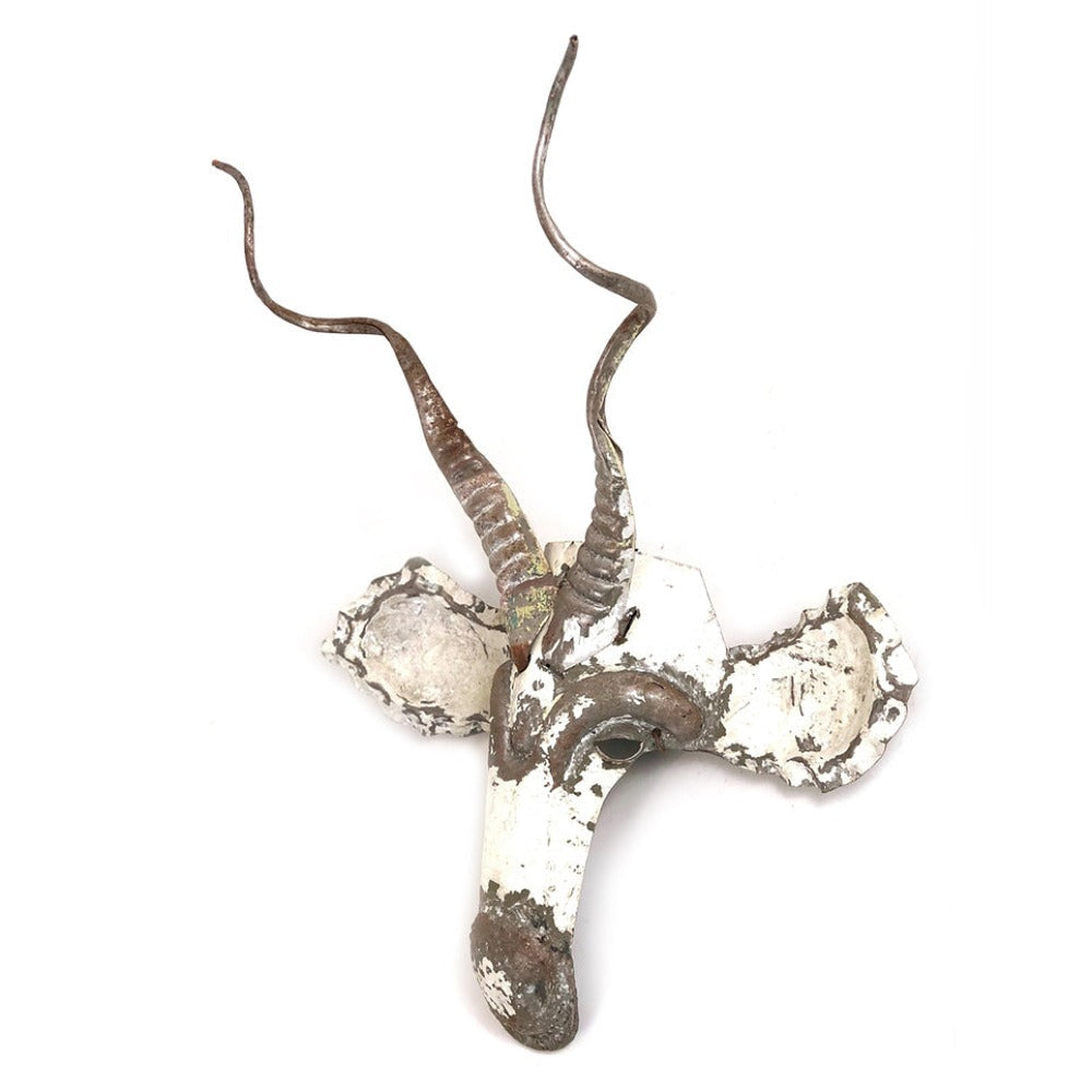Kudu Recycled Tin Wall Sculpture; Handcrafted African Animal Mask Decor