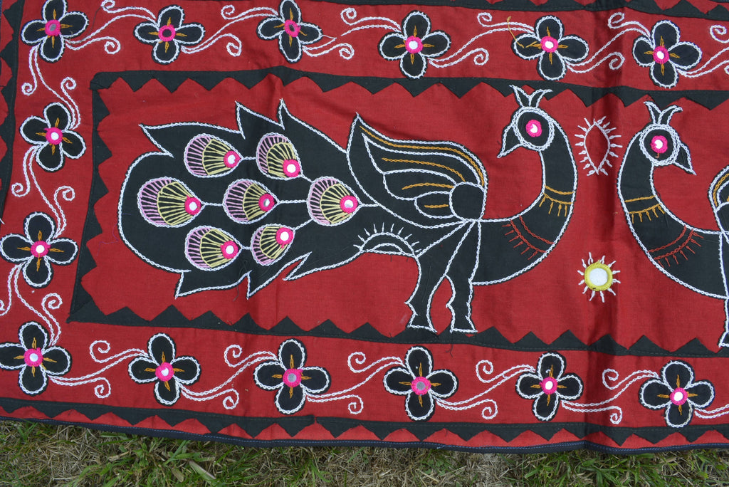 Black Cotton Mandala Wall Hanging; Boho Textile Art for Moody Interiors