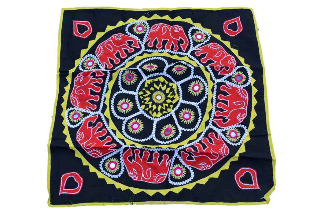 Black Cotton Mandala Wall Hanging; Boho Textile Art for Moody Interiors