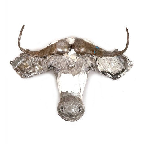 Wildebeest Recycled Tin Wall Sculpture; Handcrafted African Mask Wall Art