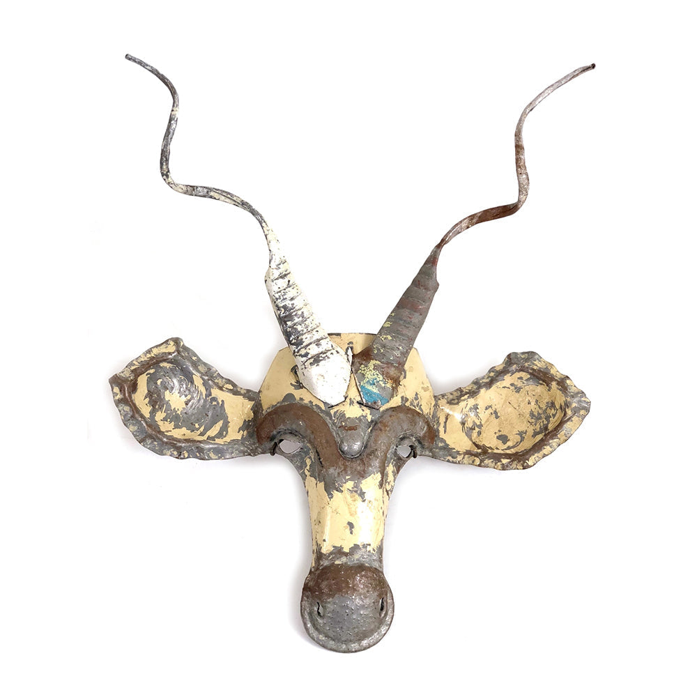 Kudu Recycled Tin Wall Sculpture; Handcrafted African Animal Mask Decor