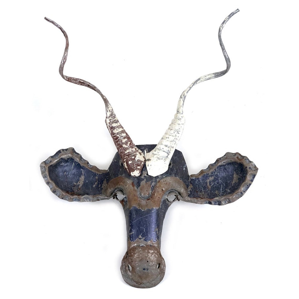 Kudu Recycled Tin Wall Sculpture; Handcrafted African Animal Mask Decor