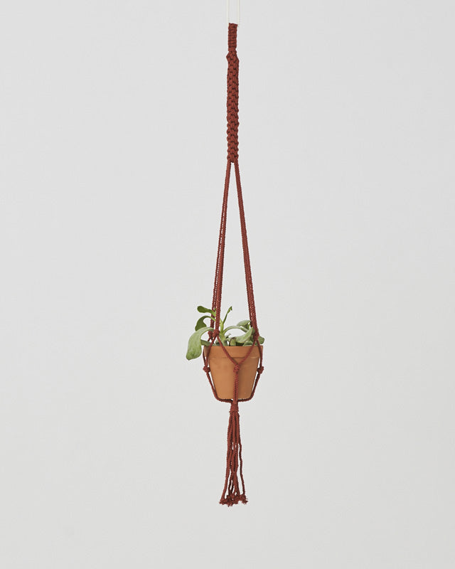Tile Red Macrame Plant Holder; Boho Hanging Planter for Indoor Plants