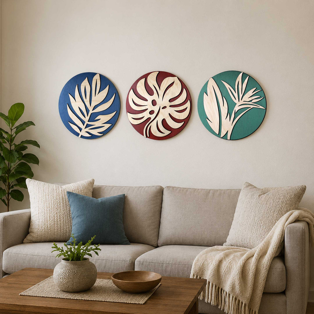 Tropical Botanical Wall Art Set of 3; Moody Green Prints for Plant Lovers