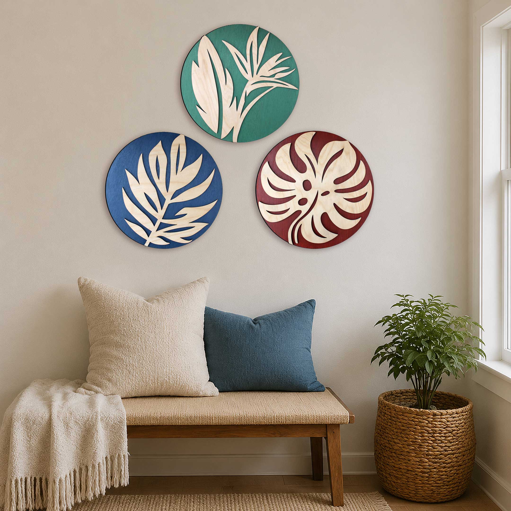 Tropical Botanical Wall Art Set of 3; Moody Green Prints for Plant Lovers