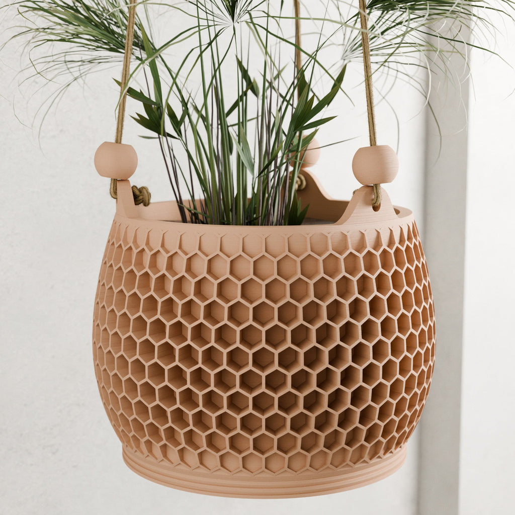 Hanging Honeycomb Planter; Geometric Suspended Pot for Indoor Plant Display