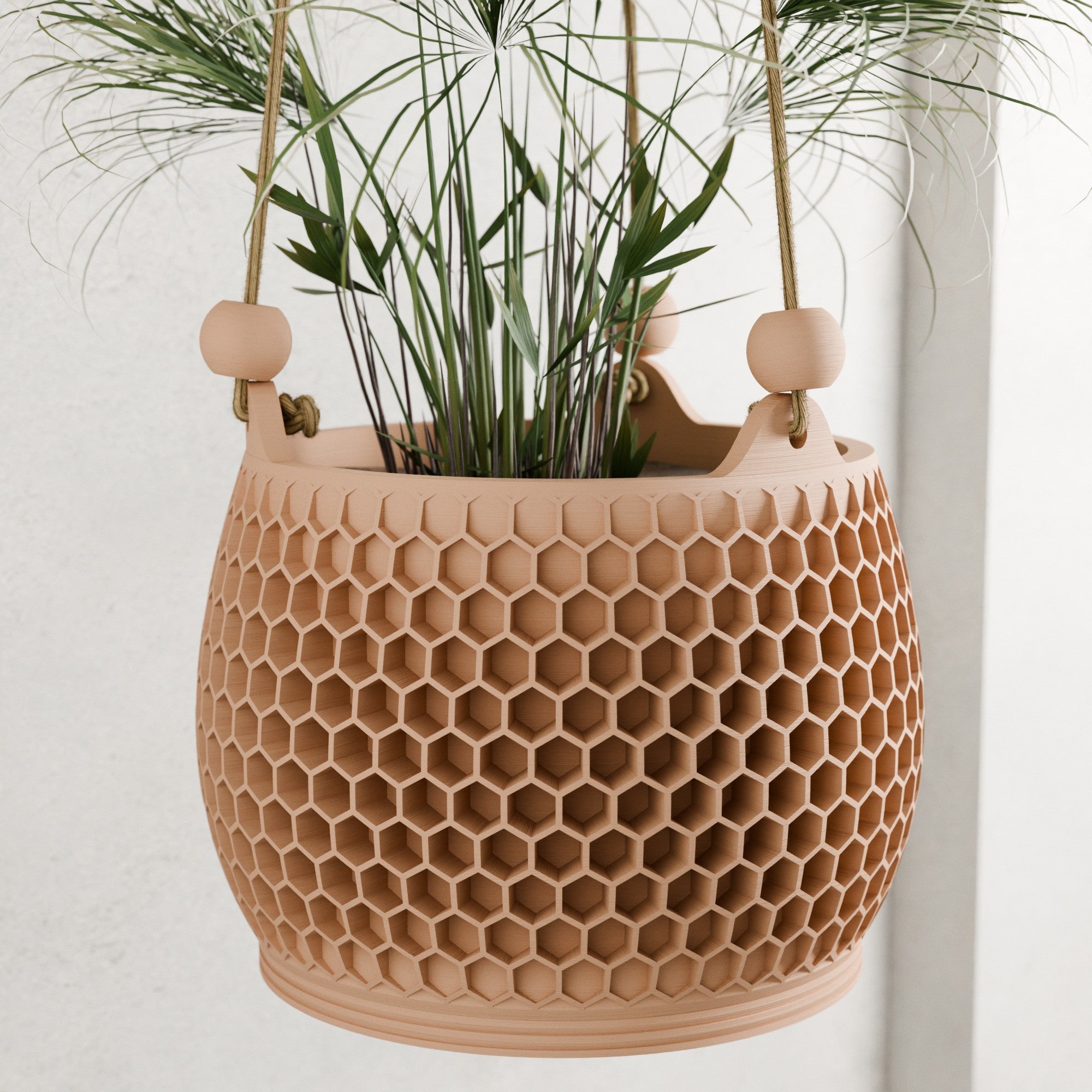 Hanging Honeycomb Planter; Geometric Suspended Pot for Indoor Plant Display