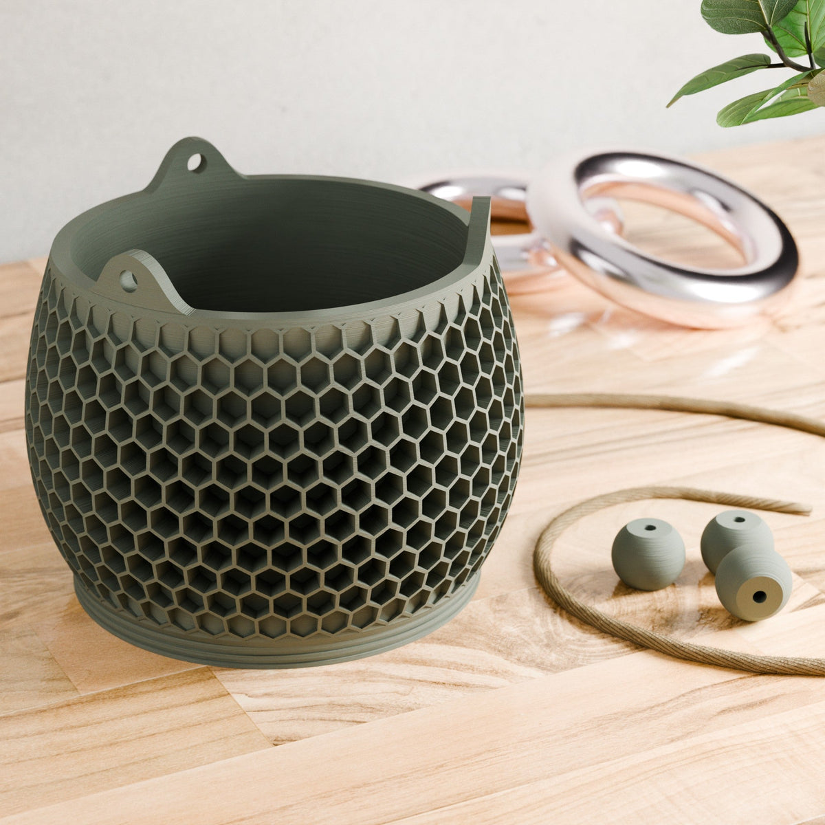 Hanging Honeycomb Planter; Geometric Suspended Pot for Indoor Plant Display