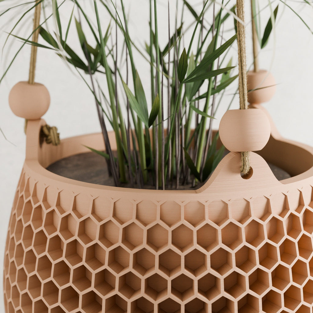 Hanging Honeycomb Planter; Geometric Suspended Pot for Indoor Plant Display