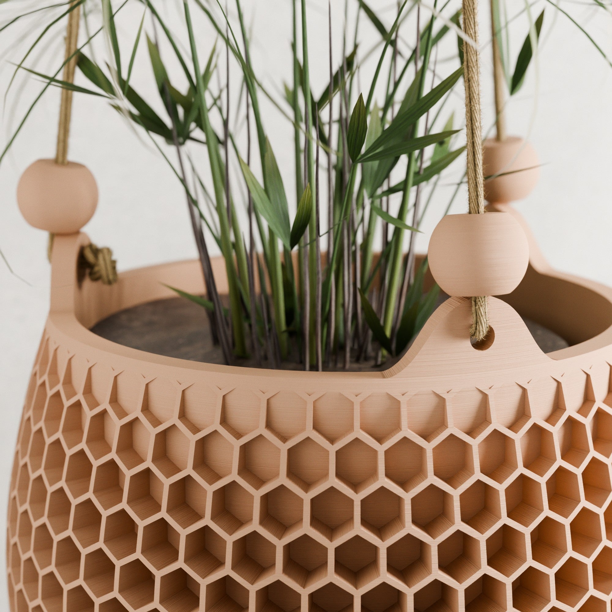 Hanging Honeycomb Planter; Geometric Suspended Pot for Indoor Plant Display