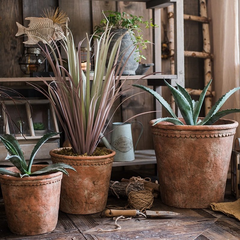 Large Terracotta Red Concrete Planter; Bold Statement Pot for Indoor Plants