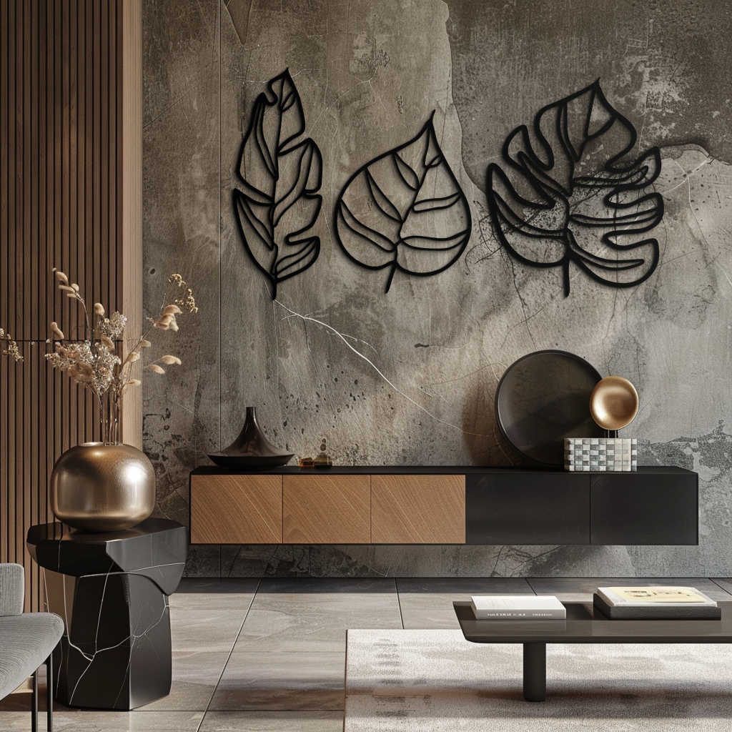 Geometric Leaf Trio Wall Art