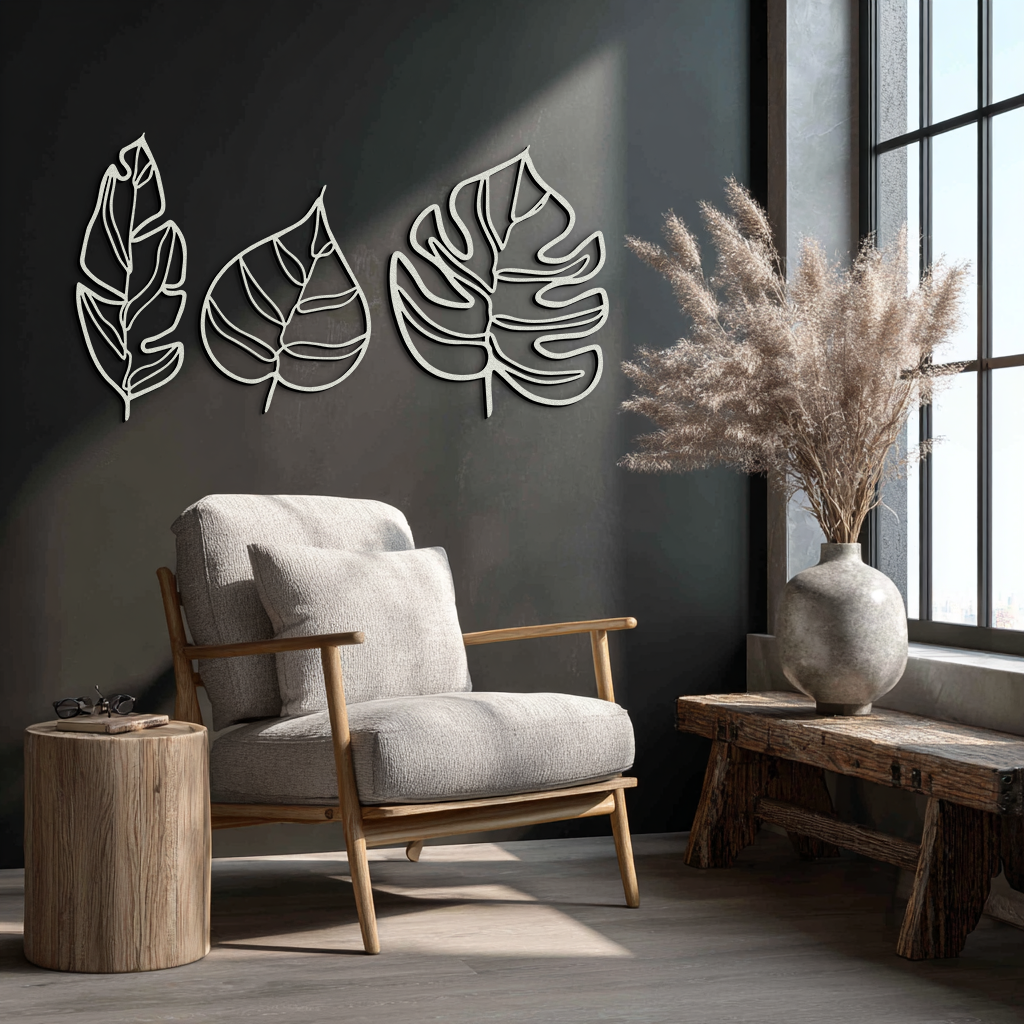 Geometric Leaf Trio Wall Art