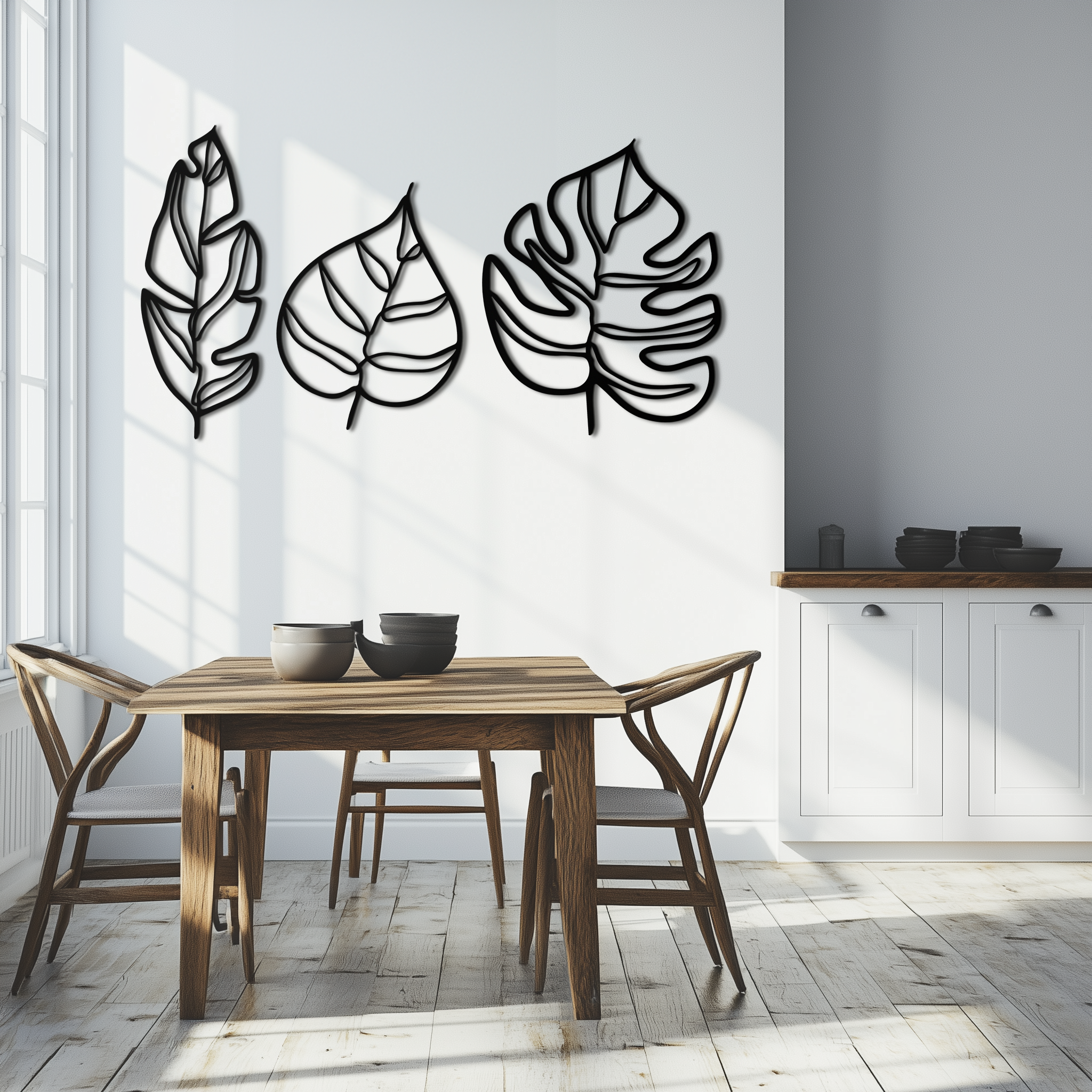 Geometric Leaf Trio Wall Art