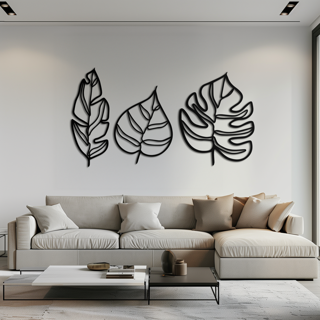 Geometric Leaf Trio Wall Art