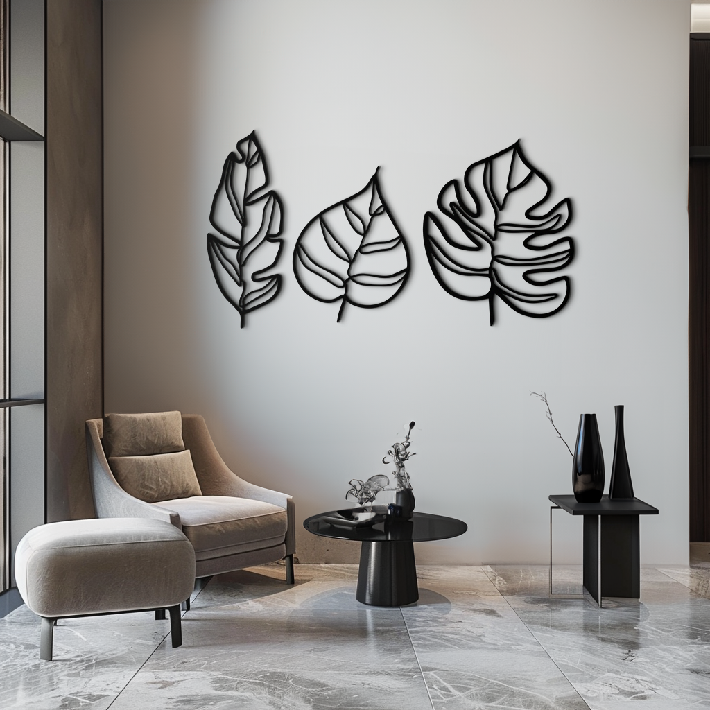 Geometric Leaf Trio Wall Art