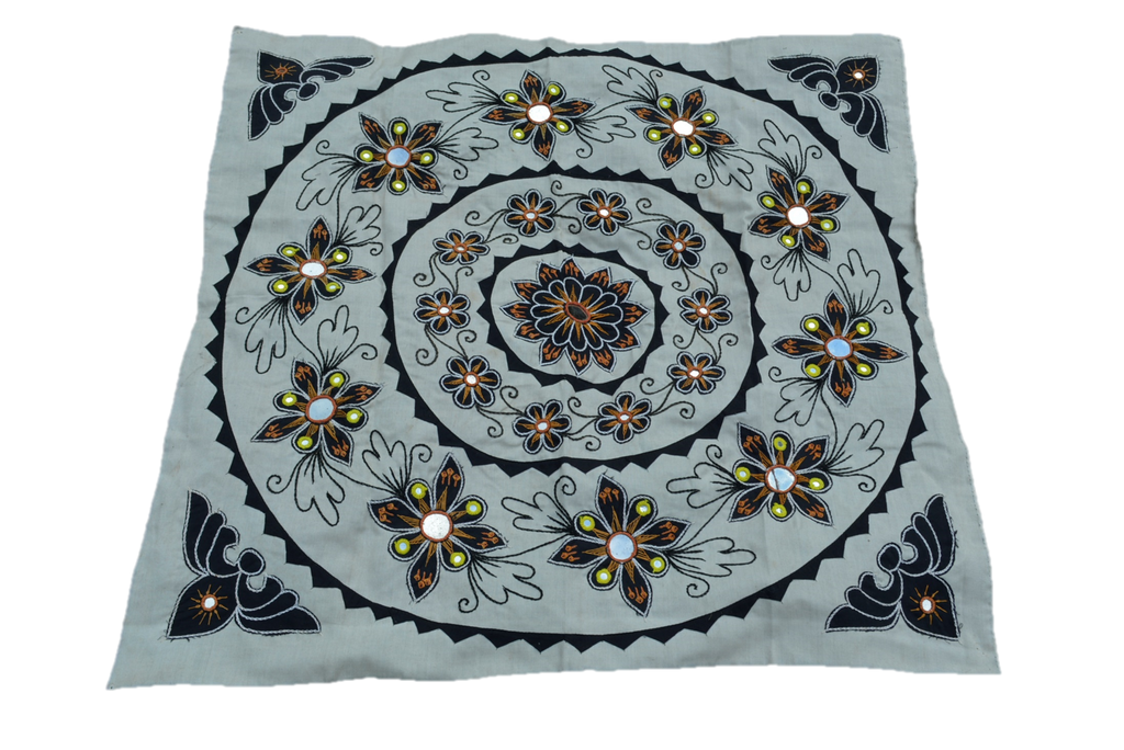 Black Cotton Mandala Wall Hanging; Boho Textile Art for Moody Interiors