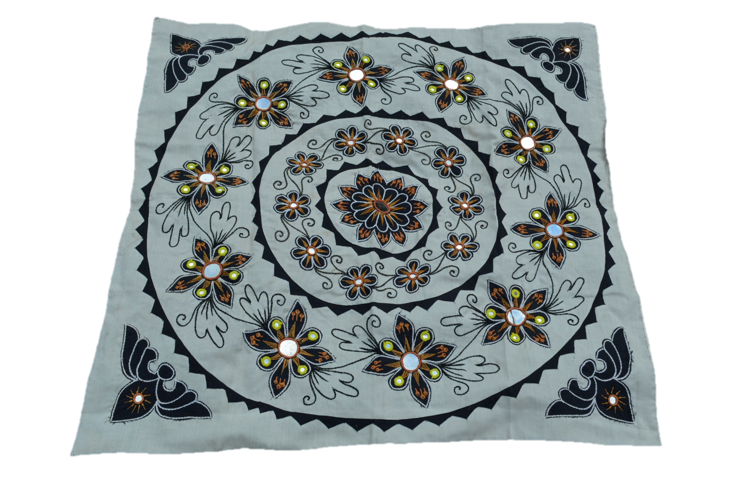 Black Cotton Mandala Wall Hanging; Boho Textile Art for Moody Interiors