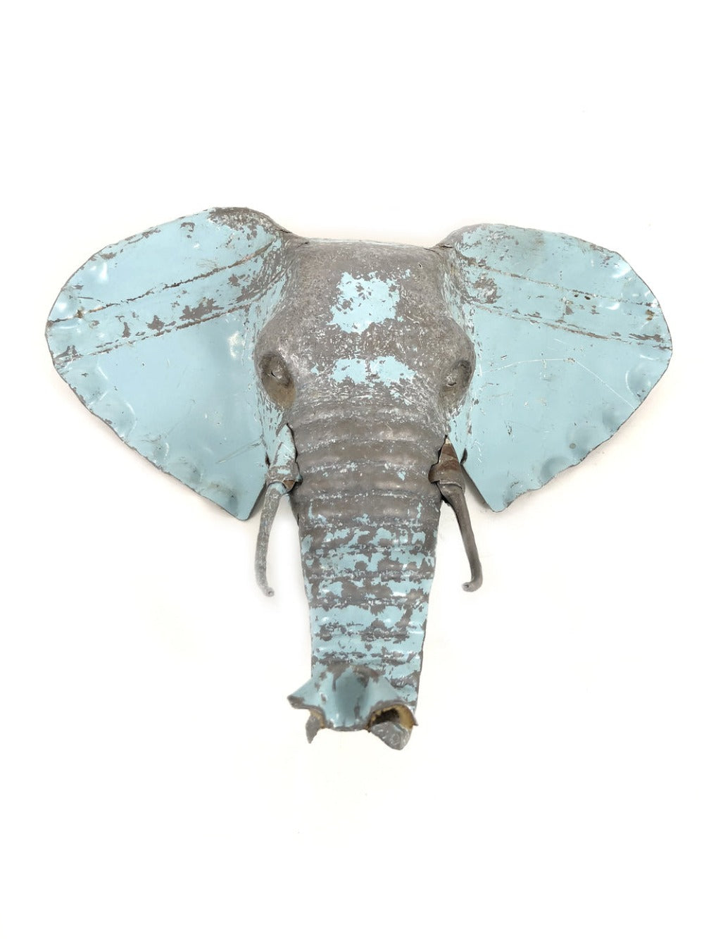 Elephant Recycled Tin Wall Sculpture; Handcrafted African Mask Wall Art