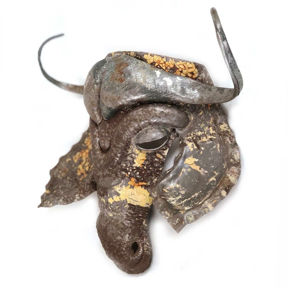Cape Buffalo Recycled Tin Wall Sculpture; Handcrafted African Mask Wall Art