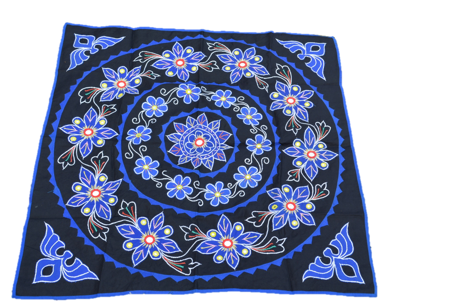 Black Cotton Mandala Wall Hanging; Boho Textile Art for Moody Interiors