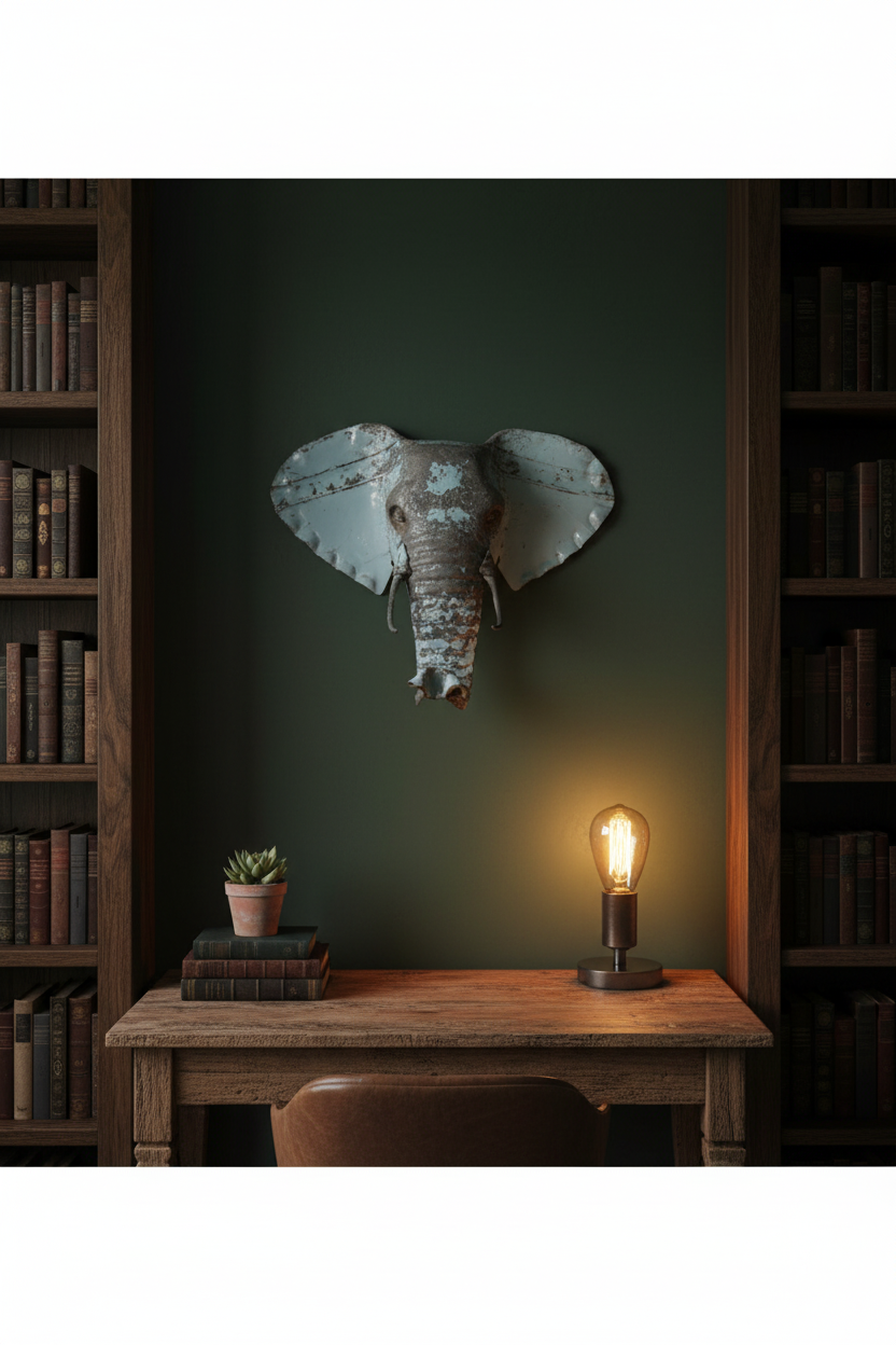 Elephant Recycled Tin Wall Sculpture; Handcrafted African Mask Wall Art