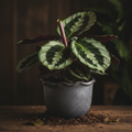 Calathea Roseopicta Medallion in a dark ceramic pot