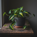 Philodendron Brasil trailing vine with green and yellow variegated leaves