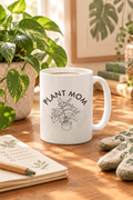 Plant Mom Mug in a botanical desk scene